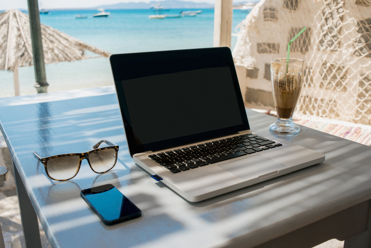 laptop on the seaside